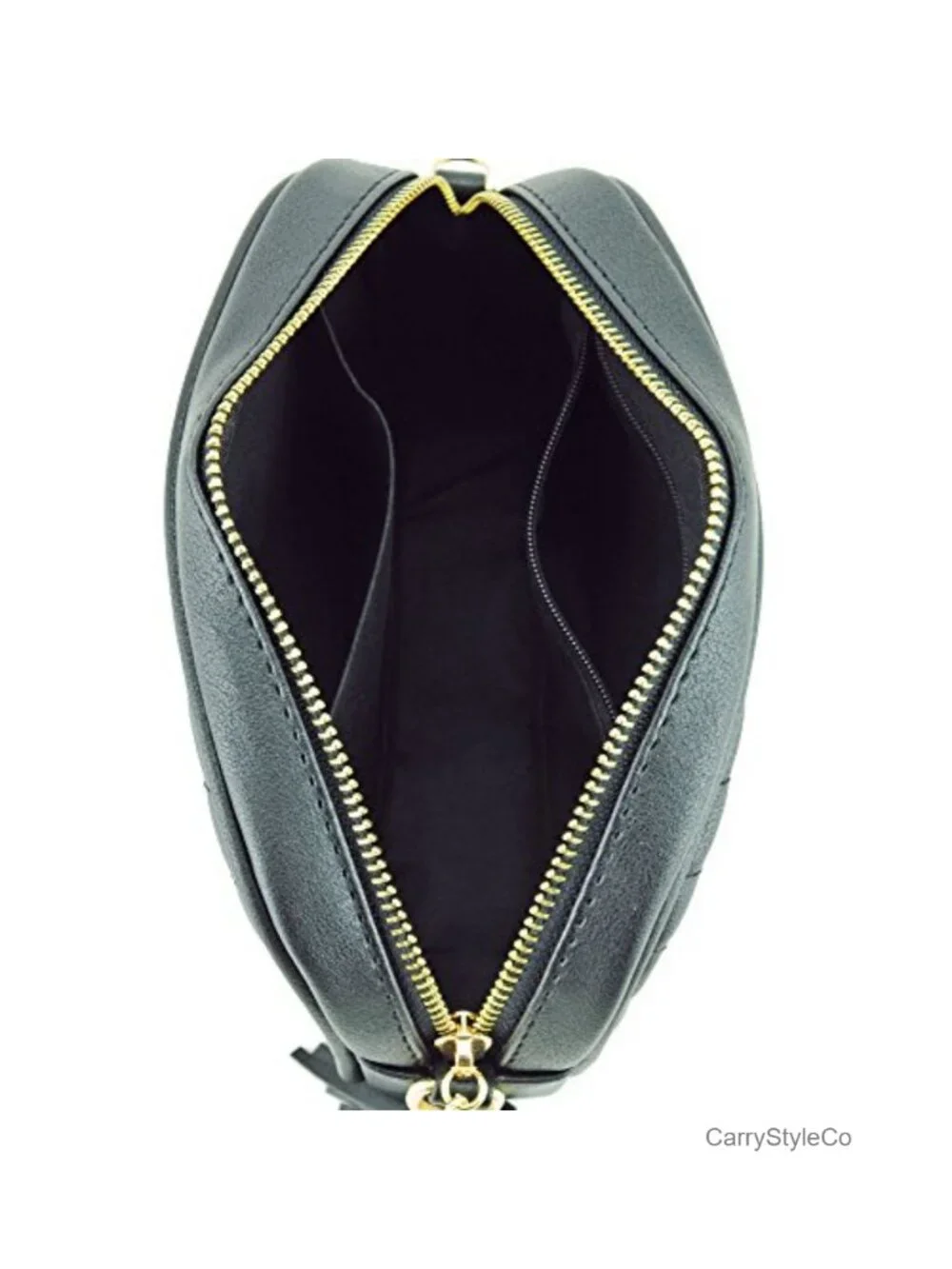 Vegan Faux Leather Crossbody Bag with Gold Chain Tassel Zipper, Adjustable Strap